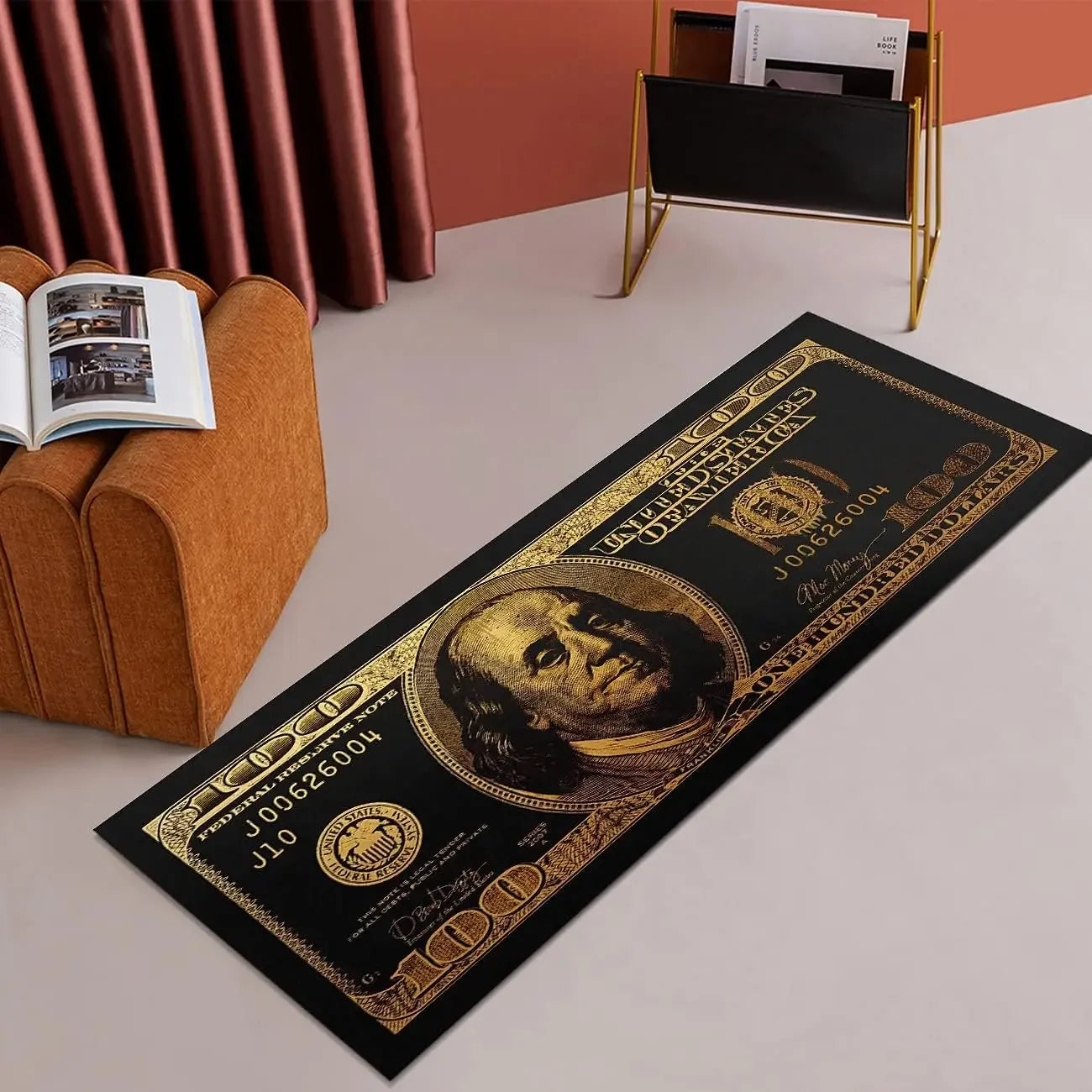 Black and Gold 100 Dollar Bill Floor Mat